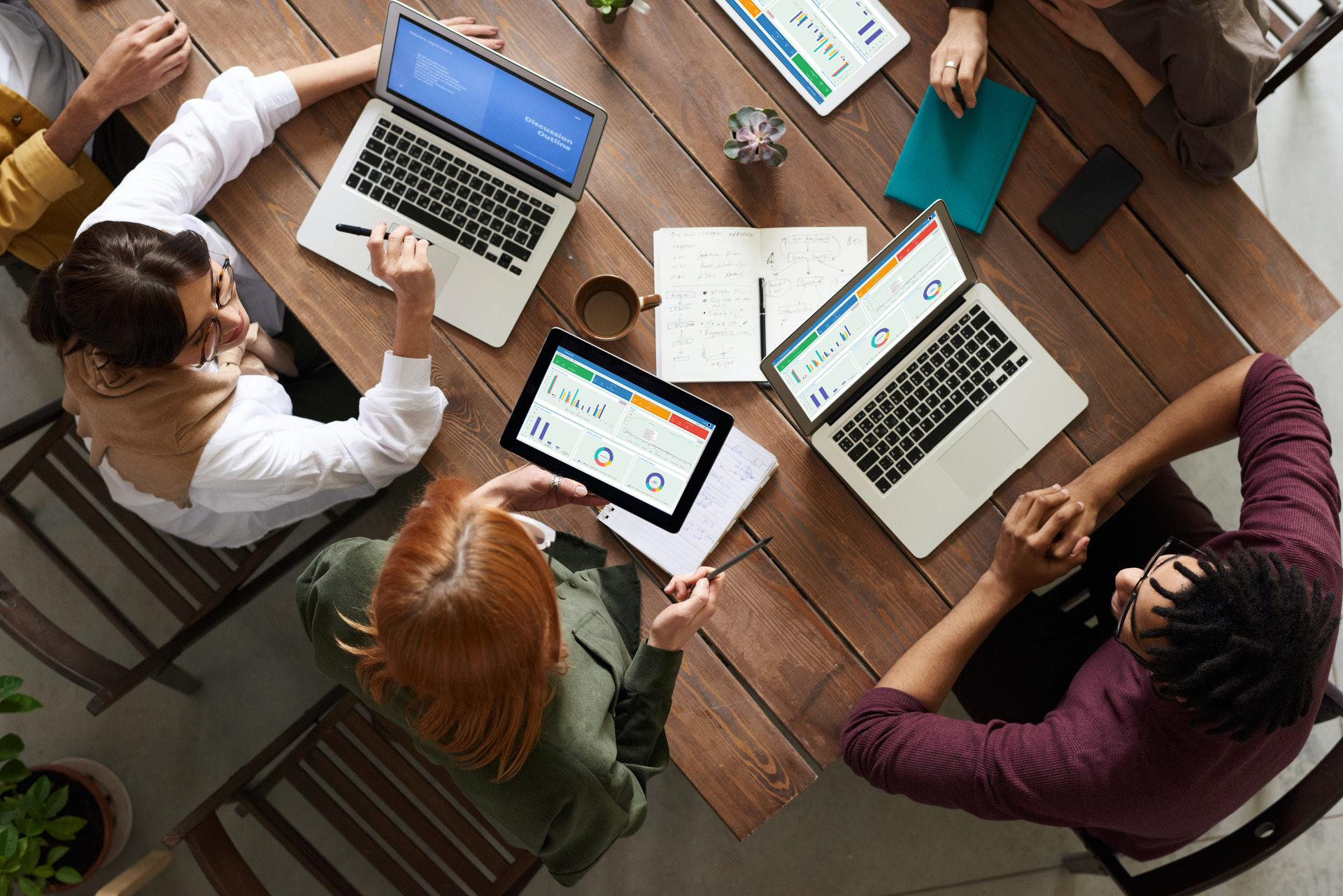 Team working at modern office desk